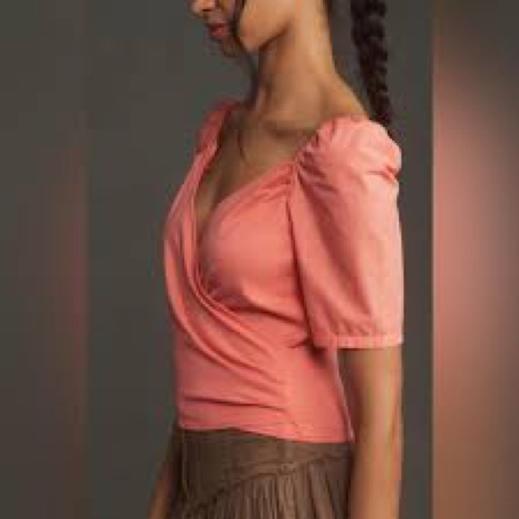 BNWT BY ANTHROPOLOGIE PUFF-SLEEVE WRAP TOP - Picture 2 of 6